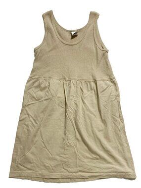 VTG 90s Au Coton Waffle Knit Mini Dress Beige Cotton Made in Canada Size M